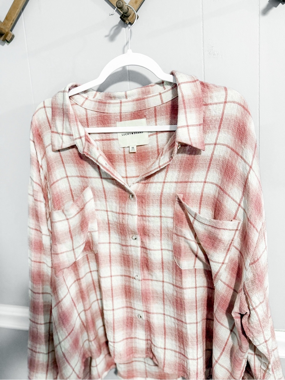 Lucky Brand Cropped Plaid Drapey Shirt - Picture 10 of 11